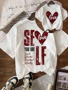 1 Piece Women's Loose-Fitting, Short-Sleeved T-Shirt With A Fun Text Print. Made From 100% Pure Cotton, It's Soft Against The Skin. A Simple Street-Style T-Shirt Perfect For Summer, Work, Or Casual Dates. - 白色的 - 查看 1