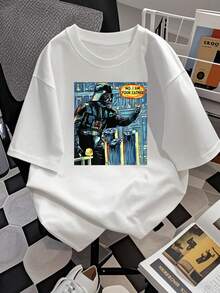 Figura inspirada en un poderoso personaje galáctico que revela una verdad impactante con tonos vibrantes y energía cósmica llena de misterio y fuerza camiseta de mujer de corte moderno  suave y cómoda para uso diario - Blanco - Ver 2