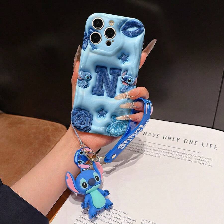 Disney Lilo And Stitch Phone Case : 3D Fluffy Pattern Border Protector Phone Soft Phone Case With A Free Cute Stitch Bracelet Chain Lanyard, Stitch, Lilo, Angel, For Apple 17 Promax 17 Pro 16 15 14 13 12 11 Pro Max XS Max X XR Soft Cover Summer Phone Case - 白色 - 查看 1