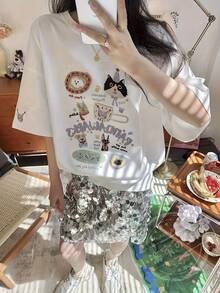 Camiseta de manga corta de algodón puro para mujer, estilo casual juvenil, versátil, holgada, talla grande, estilo vintage urbano, unisex, de algodón, con cuello redondo, para verano. blusas.blusas casuales para dama. - Blanco - Ver 1