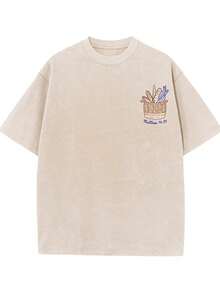 Women's & Men's Vintage Washed Y2K 1 Piece T-Shirt | Men's Graphic Tee | Vintage Five Loaves And Two Fish T-Shirt | Christian Clothing 100% Washed Cotton, Biblical Miracle Gift And Garment That Expresses Faith. - 杏色 - 查看 2