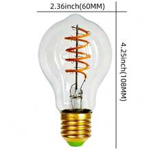 2个/套 可调光复古LED螺旋灯丝灯泡，A60螺旋灯丝灯泡，220-240V 4W 2300K暖黄琥珀色玻璃灯泡，E27灯头，适用于客厅、卧室、餐厅等温馨家居装饰灯，尺寸：2.36英寸 x 4.25英寸 - A60 Spiral - 查看 10