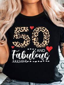 50th Birthday T-Shirt With Leopard Print And Graphic Lettering, Birthday Party Group T-Shirt, 50th Birthday Queen, 50th Birthday Party T-Shirt - Black - View 1
