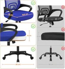 Modern Ergonomic Office Chair Adjustable Swivel Mesh Computer Chair With Back Support Arms Wheels For Home Work Students Study Black - 藍色 - 查看 6