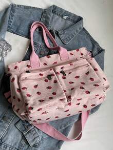 Fashionable Large Capacity Multi Pocket Versatile Tote Bag, Niche Design Simple Strawberry Shoulder Bag, Casual Daily Crossbody Bag, Suitable For Attending Classes, Commuting, Daily Outings, And Parties - Multicolor - View 10
