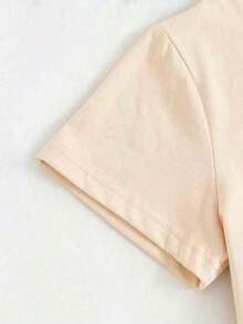 Soft, Soft Printed T-Shirt With A Rabbit Design, Plush Effect And Embroidery But It's A Print, Printed Design, Colorful, Modern, Casual T-Shirt, Round Neck, Short Sleeves, Ideal For Everyday Wear, Loose, Fashionable, For Everyday Wear, Blouses For Women, Blouses For Women - 杏色 - 查看 4