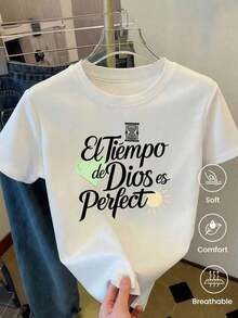 180g Made In Mexico, Spring/Summer 2026 Fashion Short Sleeve T-Shirt, Cartoon Print, Couple Style, Underwear/Outerwear, Casual Round Neck For Office, Unisex One Piece Top - 白色的 - 查看 3