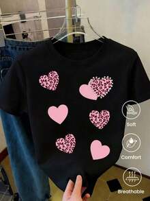 180g Made In Mexico, Spring/Summer 2026 Fashion Short Sleeve T-Shirt, Cartoon Print, Couple Style, Underwear/Outerwear, Casual Round Neck For Office, Unisex One Piece Top - 黑色 - 查看 2