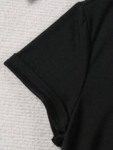 Women's  Short-Sleeved T-Shirt With Front And Back Prints, European And American Style Letter Print, Round Neck, Loose Fit, Sexy, Sweet, And Beautiful For Women, Modern And Simple Design T-Shirt, Suitable For Women To Wear On Dates And Dinners, Urban Style Short-Sleeved T-Shirt For Women, Lightweight And Breathable Fabric. LWVB - 黑色 - 查看 5