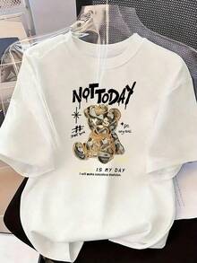 Stylish Urban T-Shirt, A  Short-Sleeved T-Shirt For Spring And Summer 2026, Made In Mexico, 180 Grams. Cartoon Print, Couple Design, Suitable For Indoor Or Outdoor Wear. Crew Neck, Unisex, Ideal For The Office And Leisure. One-Pack. - WH-P631577SLNDXZGY565 - 查看 2