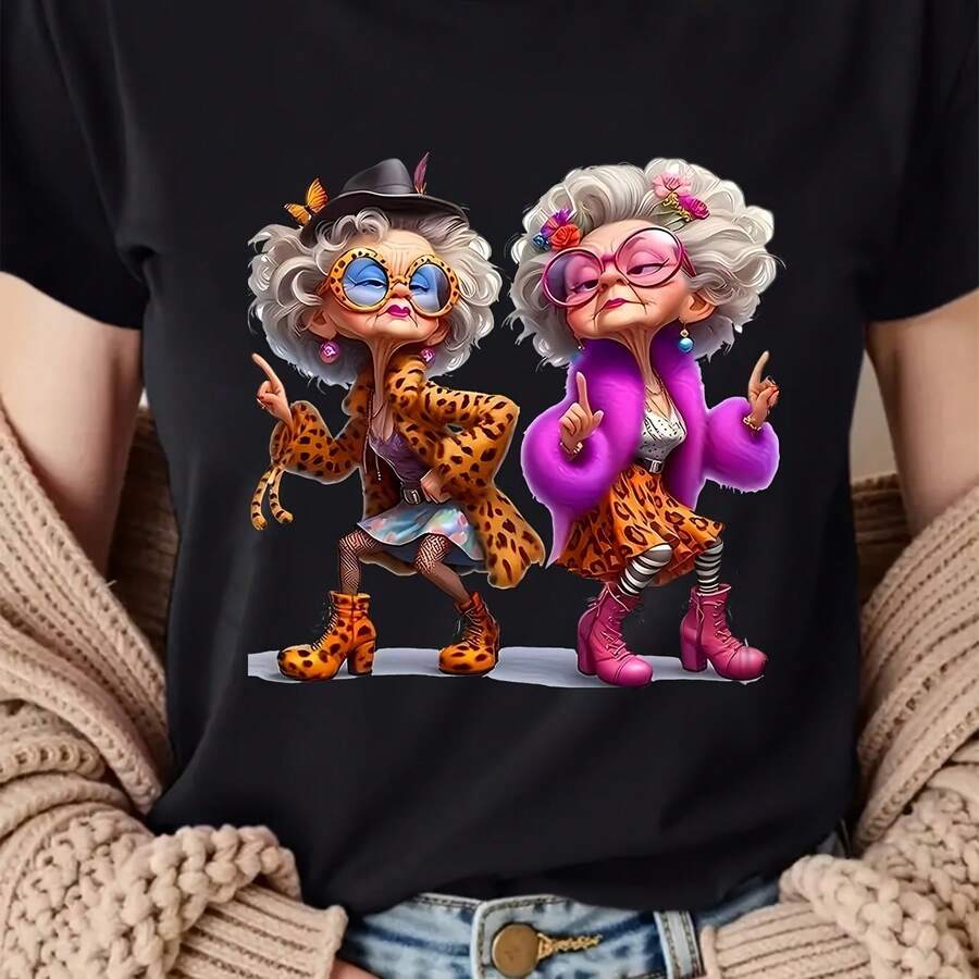 Camiseta de Mujer con Diseño Divertido de Abuela, Estampado Vibrante de Dibujos Animados, Cuello Redondo Suave y Cómodo, Ideal para Uso Casual, Fiestas y Regalos, Confort Todo el Año, Camiseta Diaria con Diseño Juguetón, Mismo Estilo para Hombres y Mujeres, Camiseta de Manga Corta Estampada para