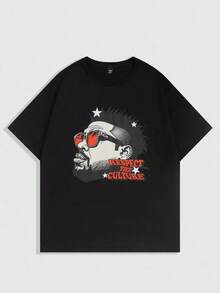 Manfinity Homme Men's Plus Size Short Sleeve Crew Neck T-Shirt With Simple Print - 黑色 - 查看 8