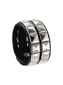 1/3pcs Punk Style Rivet Leather Bracelet Set - Black Gothic Leather Bracelet With Silver Pyramid Studs And Spikes, Adjustable Punk Rock Accessories For Women, Suitable For Music Festivals, Concerts, Singles Parties And Summer Vacation Outfits - Multicolor - View 11