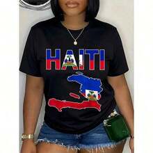 Unisex 100% Cotton T-Shirt With Haitian Flag Print, Map Of Haiti, Haitian Pride, Graphic Tees, Grunge Style, Album 67 Eat Sleep Goon Repeat, 90s Style, Casual, Short Sleeve, Quick Dry, Moisture Wicking, Crew Neck, Vintage In Utero Print, Summer Anime Style, Suitable For Women's Summer Outfits, 100% Pure Cotton. - 白色 - 查看 3