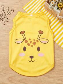 PETSIN 1pc Yellow Comfortable And Breathable Summer Cool Vest With Animal Printed Giraffe For Pet Cats And Dogs - Multicolor - View 1