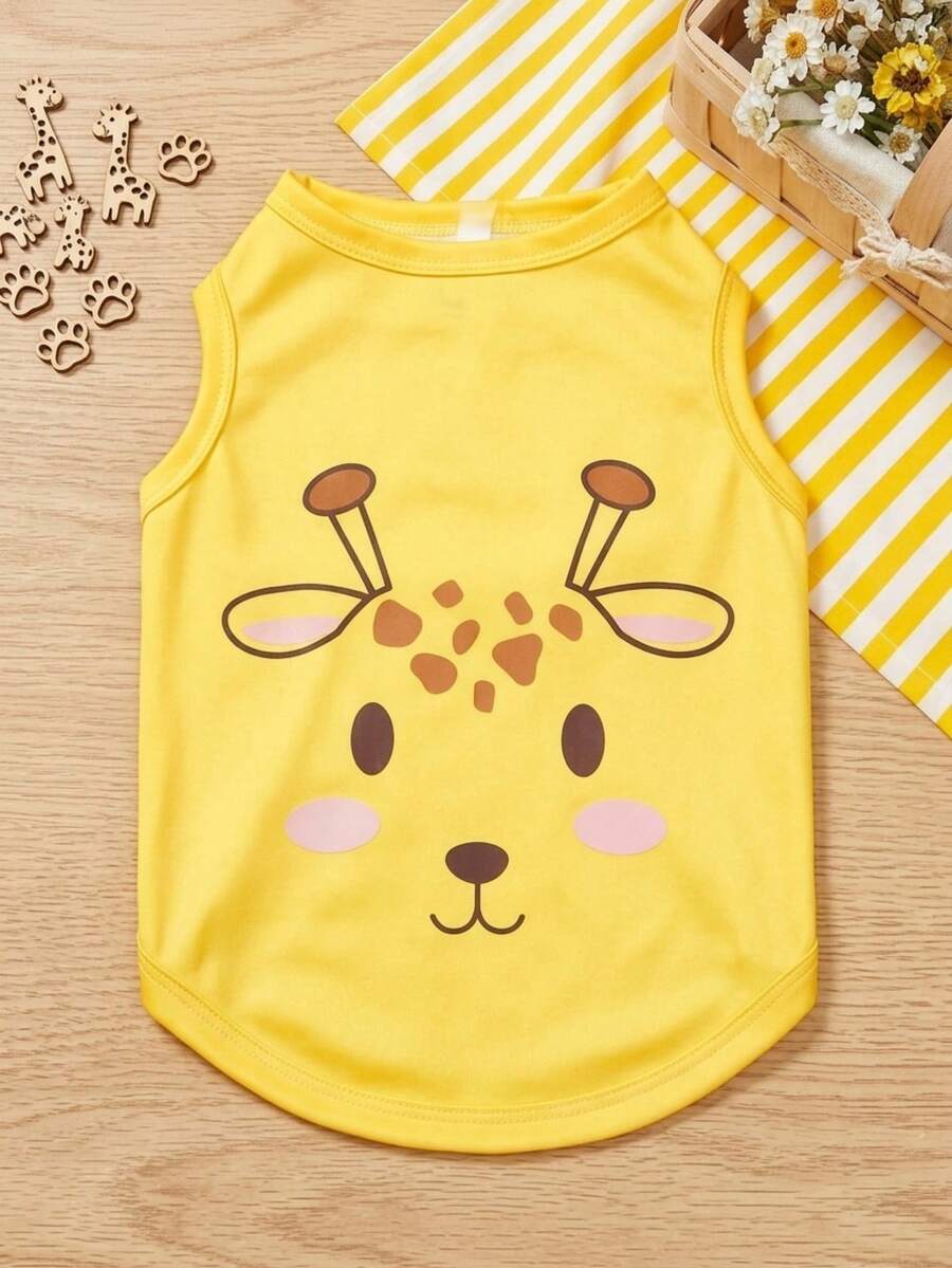 PETSIN 1pc Yellow Comfortable And Breathable Summer Cool Vest With Animal Printed Giraffe For Pet Cats And Dogs - Multicolor - View 1