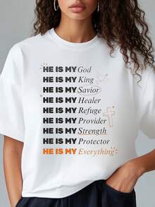 Camiseta ajustada multicolor - Estampado con versículos bíblicos - Camiseta de 180g de algodón puro - Adecuada para iglesias y mujeres creyentes/coros de iglesias/reuniones de evangelismo/campamentos de evangelismo de verano/Día de la Resurrección/Pentecostés/Procesada en los EE.UU. - Blanco - Ver 6