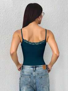 Parte superior de tirantes para mujer con aplique de encaje - Agua verde azul - Ver 2