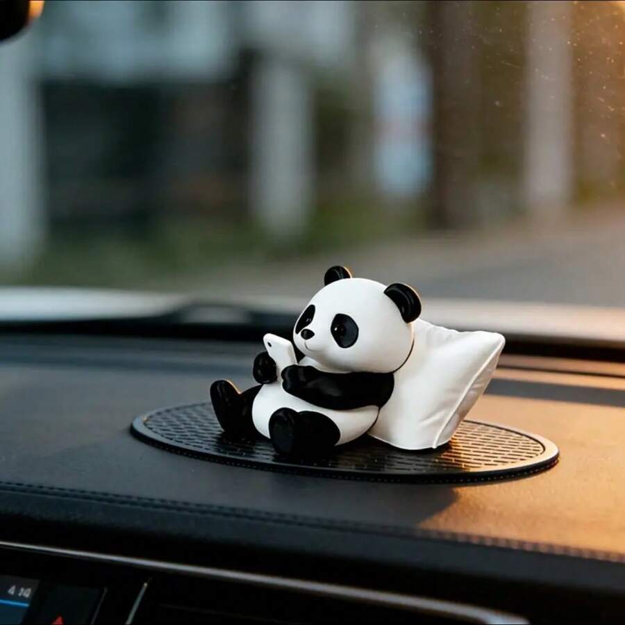 2件裝熊貓汽車儀表板裝飾品,適用於汽車中控台裝飾,可搭配後視鏡用於車內裝飾,可愛迷人的裝飾小物,適合居家、花園與辦公室使用,節日小禮物 - A - 查看 1