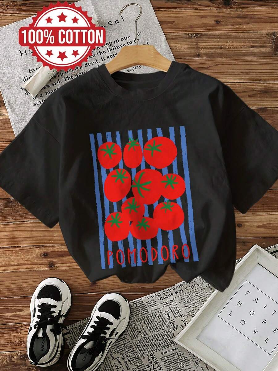 Graphic Print T-Shirt, Casual Short Sleeve Round Neck Top For Summer And Spring, Women's Clothing - 黑色 - 查看 1