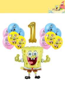 SpongeBob SquarePants Juego de globos para fiesta de cumpleaños y baby shower con temática de Bob Esponja, que incluye globo de lámina, globo dorado con el número 6 y globos de látex con estampados de Patrick y Calamardo, en colores vibrantes amarillo, rosa y azul, para decoraciones festivas, baby showers, reuniones de cumpleaños y eventos temáticos, perfecto para crear una atmósfera lúdica, alegre y memorable para la fiesta. - conjunto decorativo - Ver 16