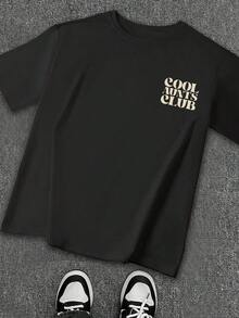 Women's Plus Size Printed T-Shirt, Loose Fit, With "Cool Aunt Club" Letter Print, Mother's Day Gift, Teacher's Day Gift, Back To School Gift, Casual Summer Style, 100% Cotton - 黑色 - 查看 2