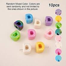 10pcs Electroplated Acrylic Large Hole English Letter Beads, DIY Phone Lanyard, Casual Shoe Charms, Handmade Jewelry Accessories, Holiday Gift [Random Mixed Color] - AB Colorful - View 11