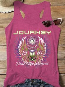 Elysian Wear 180g Vest Casual Women's Tank Top Journey Band Graphic Print Music Inspired Design For Fans Of Classic Rock And Vintage Style Fashionable Loose Fit Comfortable Summer Outfit For Young Adults And Music Lovers - Màu Đỏ Sâu - Xem 1