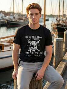 Camiseta de Pirata para Hombre, Camiseta con Esqueleto y Calaveras con Huesos Cruzados, Camiseta de Manga Corta para Viajes Familiares Q32W - Negro - Ver 6