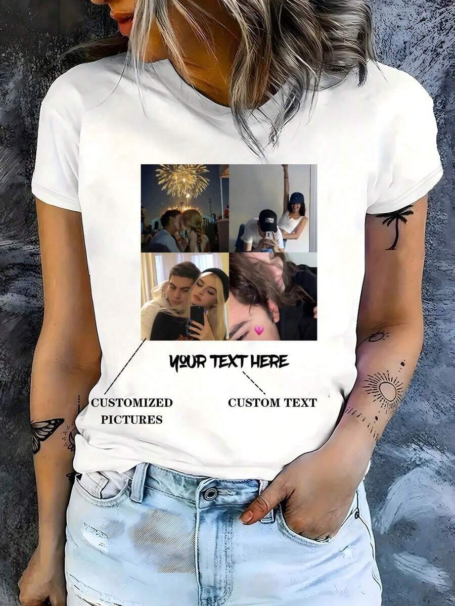 Camiseta Casual Personalizable para Mujer, Camisetas de Algodón con Impresión de Fotos Personalizadas, Camisetas de Cuello Redondo para Mujer con Diseño Impreso Personalizado, Añade Tu Propio Texto e Imágenes (Fotos Familiares/Selfies/Fotos de Mascotas/Fotos de Amigos/Logotipo de la Empresa) para Diseñar Tu Propia Camiseta Personalizada, Ropa Sencilla y Fácil de Usar, Simple y Elegante, Personalización Casual, Única, Personalizada, Regalo Ideal para Familia, Novia, Amigos, Adecuada para Aniversarios, Cumpleaños, Festivales/Festivos, 35% Algodón 65% Poliéster, Regalos de Halloween, Regalos Únicos, Regalos Originales, Uso Diario, Viajes, Fitness, 100% Algodón, Duradera - Blanco - Ver 1