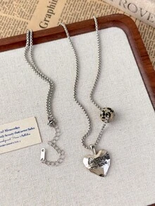 1pc Korean Style Personalized Stone Heart Letter Pendant Necklace, Unique High-End Sweater Chain, Versatile Daily Accessory For Women - Necklace - View 13