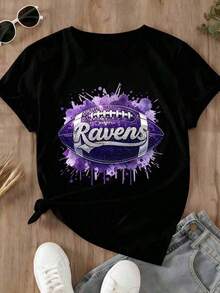 Camisetas Premium Casuales Unisex Bonitas, Camiseta de Mujer Morada con Diseño de Logotipo de los Ravens de Fútbol Americano, Cómoda y Creativa - Negro - Ver 2