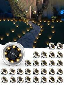 2/4/8/12入 LED 太陽能埋地燈,不鏽鋼圓盤式地埋射燈,太陽能充電,易於插樁安裝,適用於庭院、花園、草坪、小徑、車道照明與景觀裝飾 - 多款式 - 查看 2