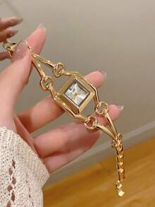 1pc New Arrival Women's Minimalist Casual Elegant European & Middle Eastern Style Bracelet Watch, Retro Gold Color - Gold - View 7