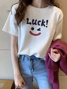 Summer T-Shirt 100% Cotton, Casual And Versatile, With Red  Face Print, For Boys And Girls | Soft And Stretchy Fabric, Breathable And Comfortable, Casual Fit, 180 G/M², Vintage Design Print, Suitable For All Seasons - Everyday T-Shirts. - 白色 - 查看 10