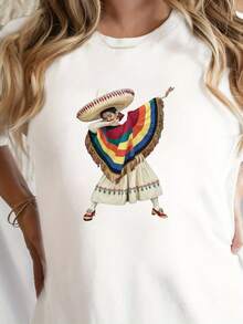 Women's T-Shirt - Mexican Traditional Print T-Shirt - Casual Short-Sleeved Crew Neck Top With Bright Geometric Patterns, Suitable For Summer And Spring, Machine Washable, Casual Everyday Style. | Traditional Dress Shirt | Women's Medium-Stretch Fabric Top - 白色 - 查看 12