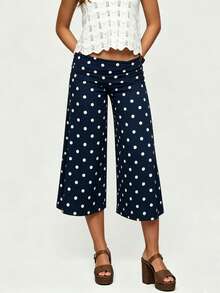 Women Casual Fold Over Loose Fit Capri Pant Leg Cropped Flowy Cotton Gaucho Pants Comfy Casual Yoga Coluttes Pajama Bottom Soft Comfortable Cropped Trouser Lounge Sleepwear Bottoms - 寶藍色 - 查看 2