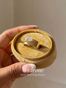MADEONE 1pc Elegant Minimalist Teardrop Zirconia Ring, 925 Sterling Silver Material, Delicate Jewelry Gift For Women, Birthday/Anniversary - Gold - View 5