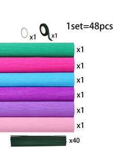 48/6/3/1pcs Ocean Color Crepe Paper Flower DIY Set, 10in X 98in Crepe Paper, Perfect For Birthday Party And Wedding DIY Bouquets - Multicolor - View 12