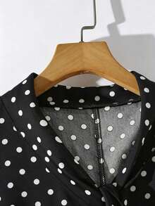 Women's Shirt With Polka Dots And French Bow Tie Design, Spring/Summer - 黑色 - 查看 3