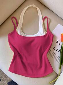 Top sin mangas de color contrastante, casual y de moda para el verano - Rosa Fucsia - Ver 1