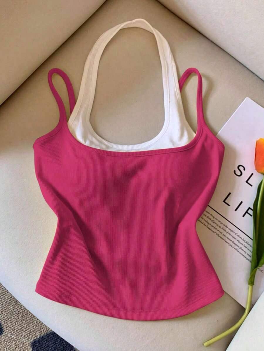 Top sin mangas de color contrastante, casual y de moda para el verano - Rosa Fucsia - Ver 1