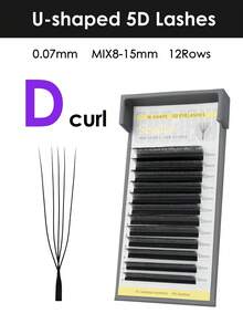 Seedew 1pc 12Rows U-Shaped 4D/5D Lashes U Lash Extensions U-4D U-5D 0.07mm Mix8-15mm Mix8-13mm C D L LU Curl Eyelashes Volume Eyelash Natural Soft DIY Premade Fan False Eyelashes - Black - View 28