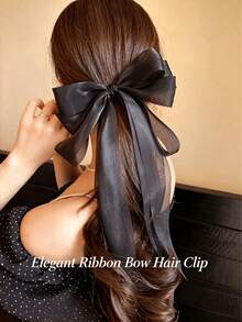 1pc Women's Oversized Satin Ribbon Bow Hair Clip, Fairy-Like Fashionable Elegant, Sweet Princess Hair Clip, Back Of Head High-End Hair Accessory, Spring Clip Hair Clip, Women's Summer Hair Accessory, Perfect For Vacation, Beach, Wedding, Party, Daily Wear - Multicolor - View 5