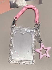 1 PC 2D Ins Style Transparent Lace Card Holder, Simple & Elegant, For Student ID, Bus, Subway, Campus Meal Card And Photocards With Cute Star & Spring Pendant - Multicolor - View 1