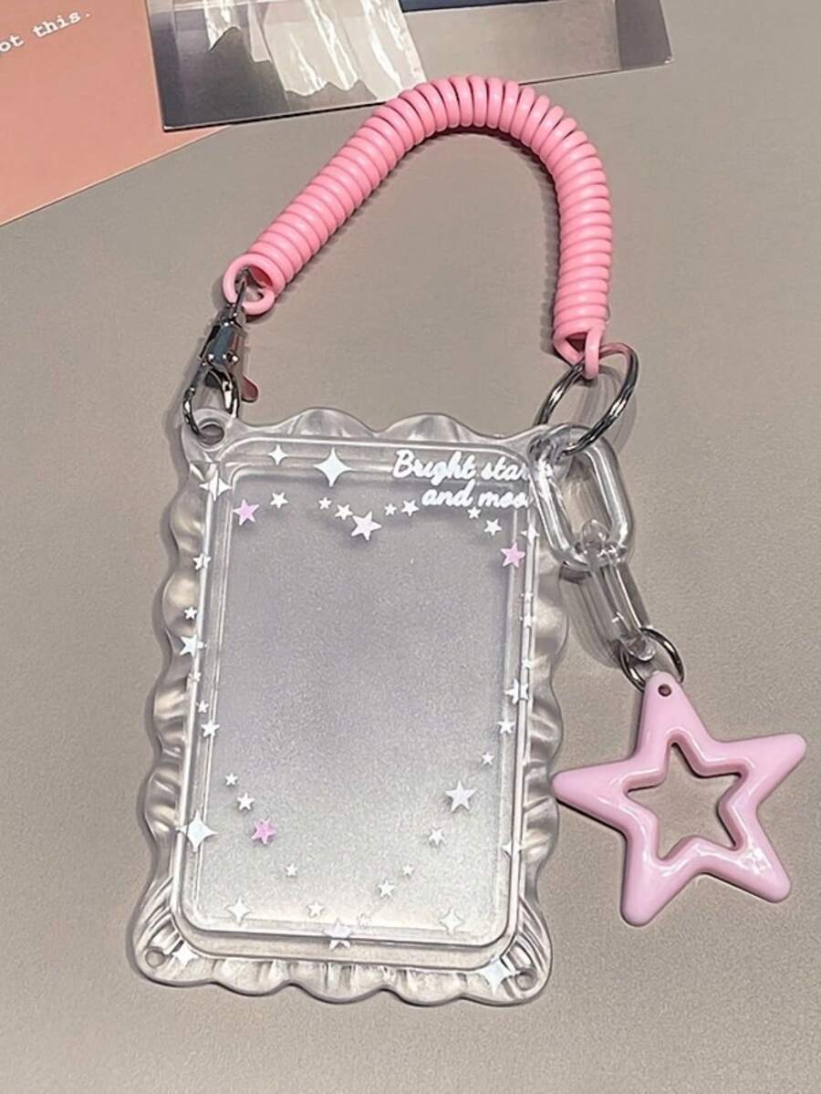 1 PC 2D Ins Style Transparent Lace Card Holder, Simple & Elegant, For Student ID, Bus, Subway, Campus Meal Card And Photocards With Cute Star & Spring Pendant - Multicolor - View 1