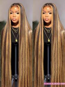 Hightlight 4/27 Wig Human Frontal Hair 200% Density 13X4 HD Lace Front Wigs Pre Plucked HD Lace Front Wig 5x5 Wear And Go Glueless Pre Cut Lace For Women Straight Wigs Bone Straight Blended Hair With Baby Hair 28Inch - S4/27 - View 2