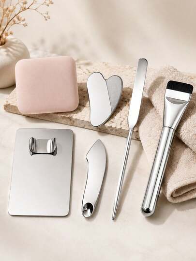 Multifunctional Makeup Color Mixing Set, Powder Brush And Mixing Stick Combination Set, Stainless Steel Base Makeup Tools, Eye Shadow Mixing Palette, Integrated Mixing And Makeup Scraping Board For Color Application, Say Goodbye To Dirty Makeup Tools For Makeup Application