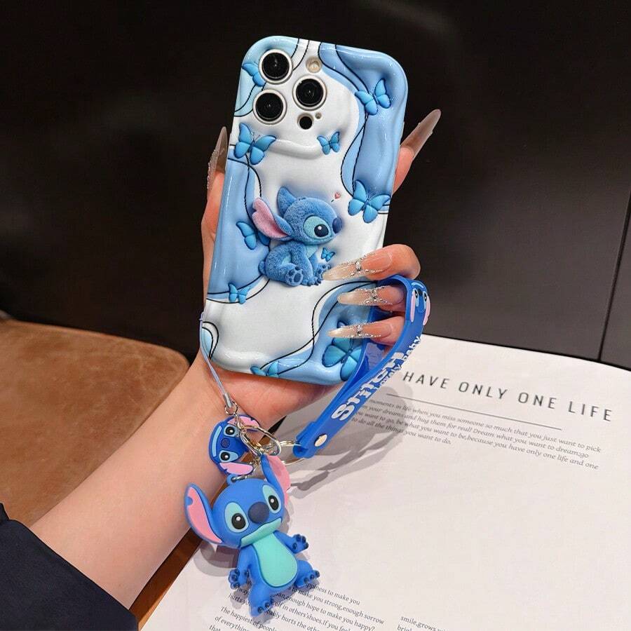 Disney Lilo And Stitch Phone Case : 3D Fluffy Pattern Border Protector Phone Soft Phone Case With A Free Cute Stitch Bracelet Chain Lanyard, Stitch, Lilo, Angel, For Apple 17 Promax 17 Pro 16 15 14 13 12 11 Pro Max XS Max X XR Soft Cover Summer Phone Case - trắng - Xem 1