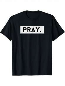 Christian Prayer T-Shirt For Men And Women - Loose Fit Crew Neck Top With Thick, Soft Design And Eye-Catching White PRAY Lettering. Suitable For Casual Church Wear, Machine Washable Spiritual Wear, Fashionable Religious T-Shirt, Jesus T-Shirt, Jesus Saved T-Shirt - 黑色 - 查看 1